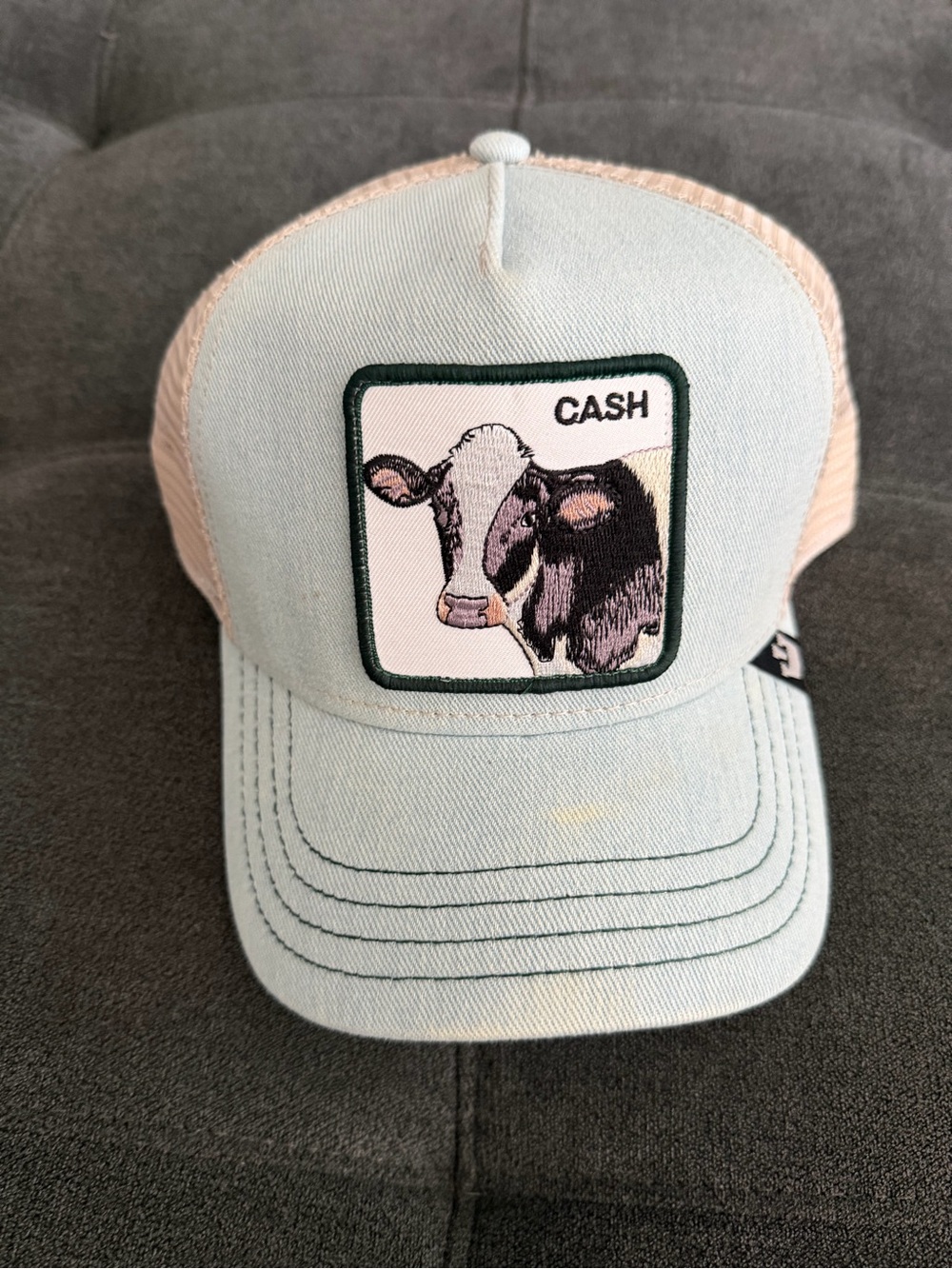 Kids Cash Cow Patch Trucker Hat - Light Blue and Pink